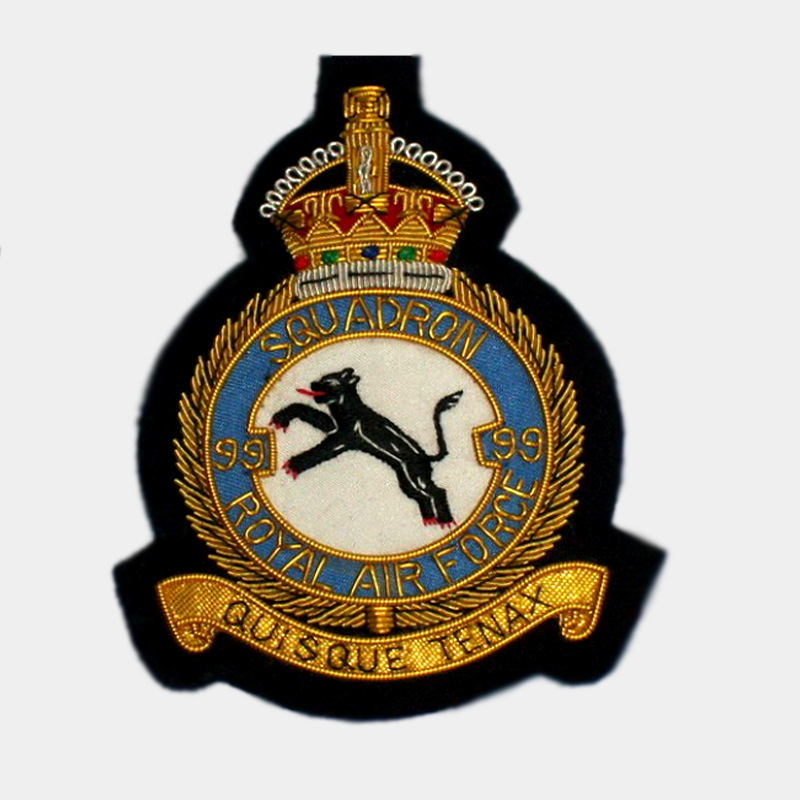 99 Squadron Blazer Badge - 99 Squadron Royal Air Force bullion crest patches